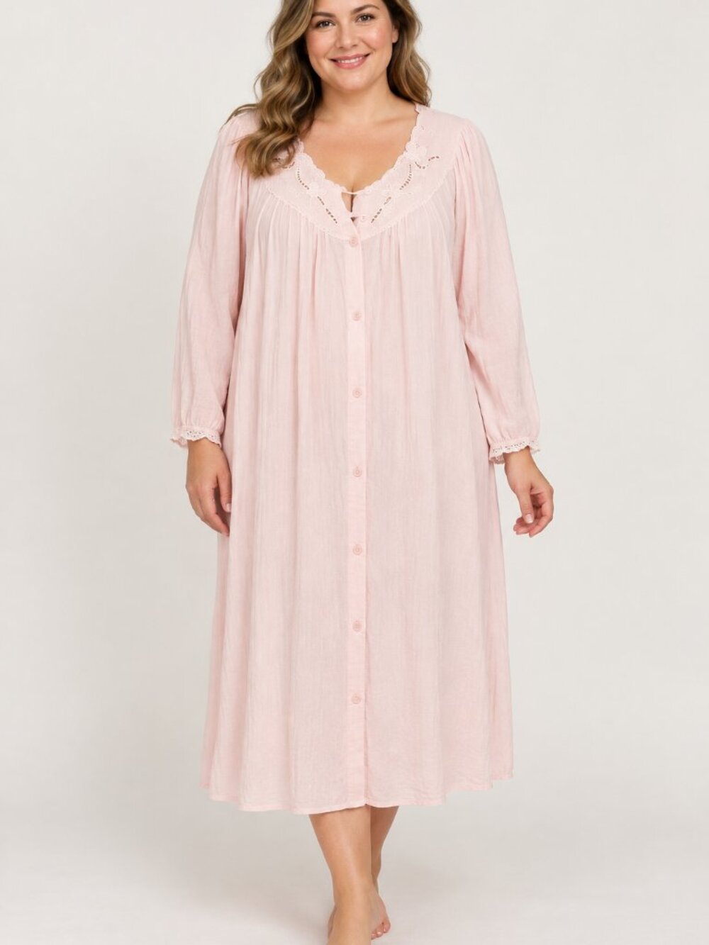 Shadowline Pink Nightgown L Vintage Grandmacore Embroidered Maxi